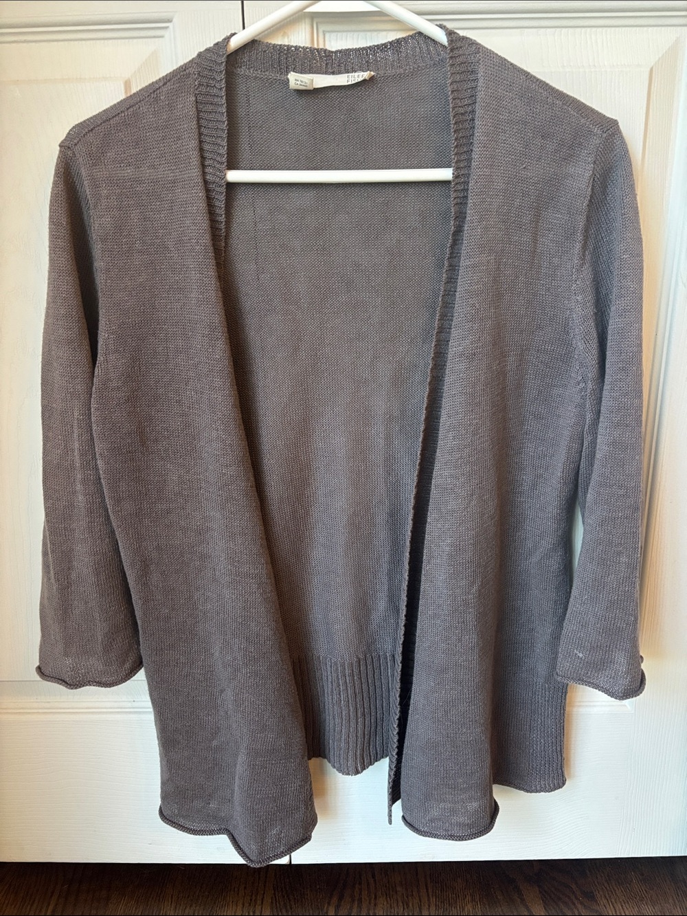 Eileen Fisher 100% linen Women's Open-Front brown open front Cardigan Sweater SM